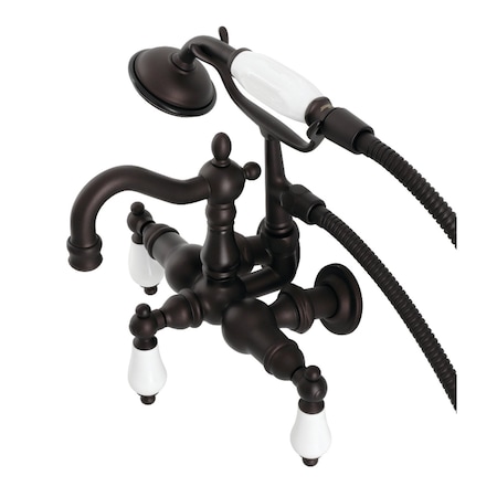 Kingston Brass CA1011T5 3-3/8" Tub Wall Mount Clawfoot Tub Faucet with Hand Shower, Oil Rubbed Bronze CA1011T5